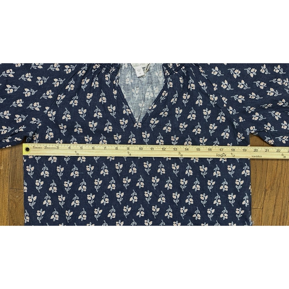NWT Garnet‎ Hill Women's 100% Linen Floral Shift Dress Size 10 Navy Puff Sleeve - Picture 6 of 9